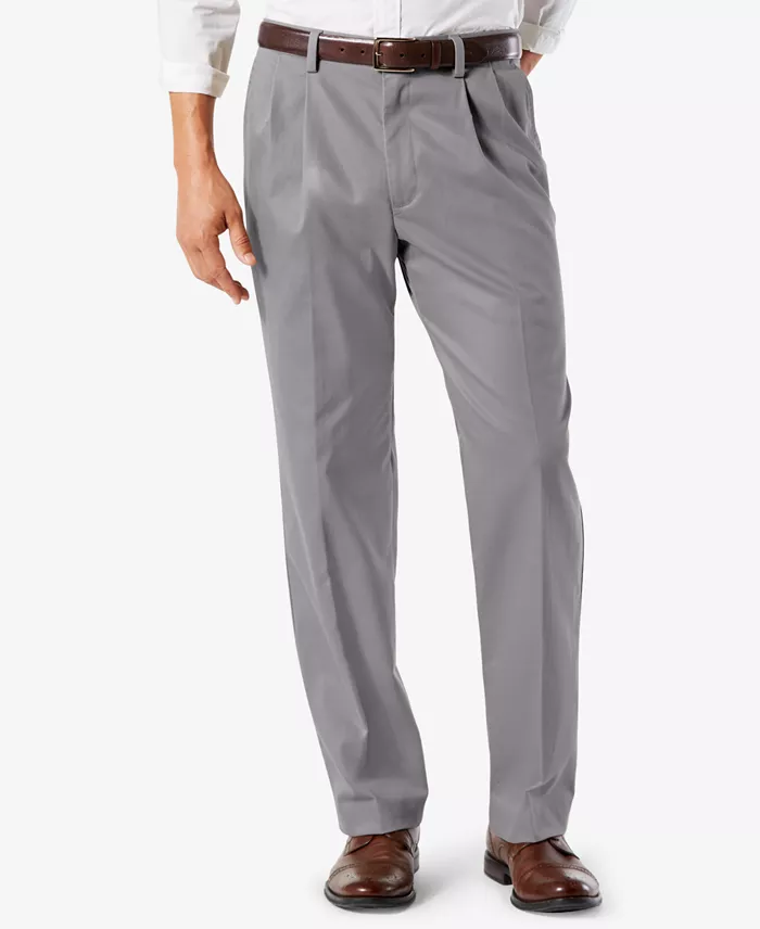 Men's Easy Classic Pleated Fit Khaki Stretch Pants - thumbnail 6