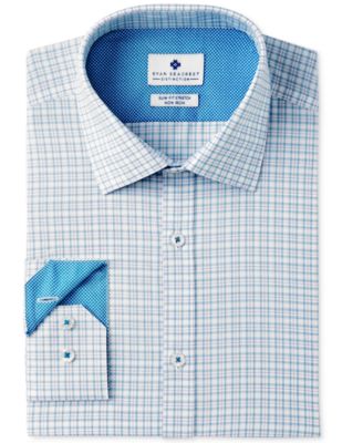 Ryan Seacrest Distinction Men's Slim-Fit Stretch Non-Iron Teal Check Dress  Shirt, Created for Macy's - Macy's