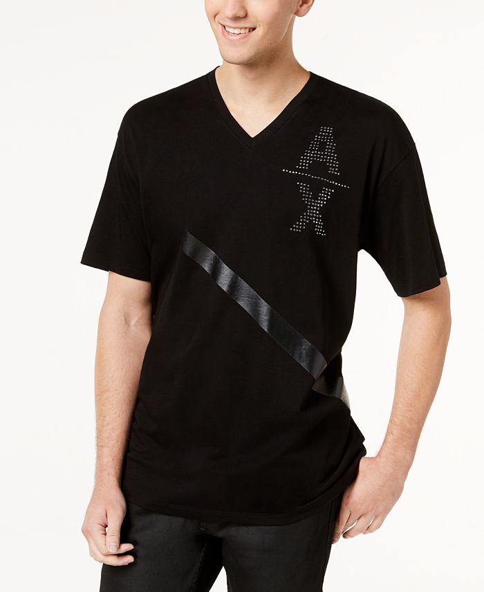 A|X Armani Exchange Men's Single Stripe Studded-Logo V-Neck T-Shirt &  Reviews - T-Shirts - Men - Macy's