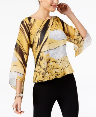Alfani - Petite Mixed-Print Bubble-Hem Blouse