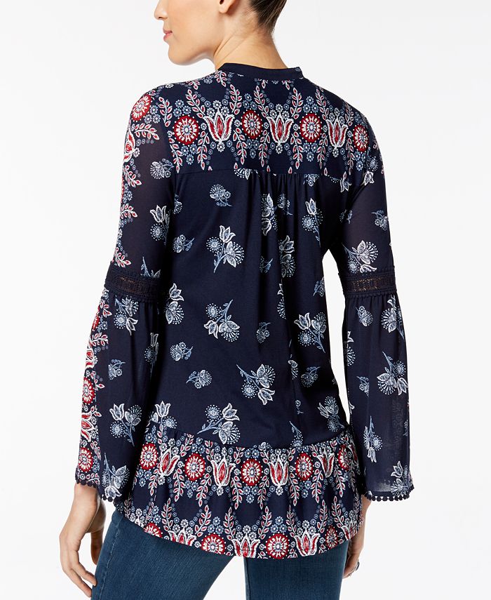Style & Co Petite Printed Crochet-Trim Tunic, Created for Macy's - Macy's