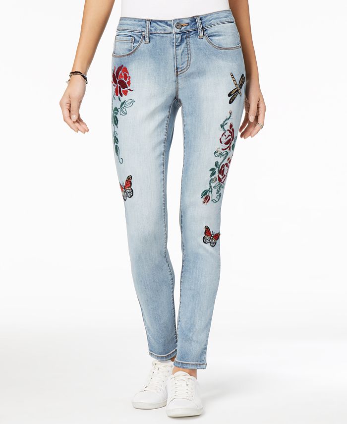 Earl Jeans Embroidered Ankle Skinny Jeans - Macy's