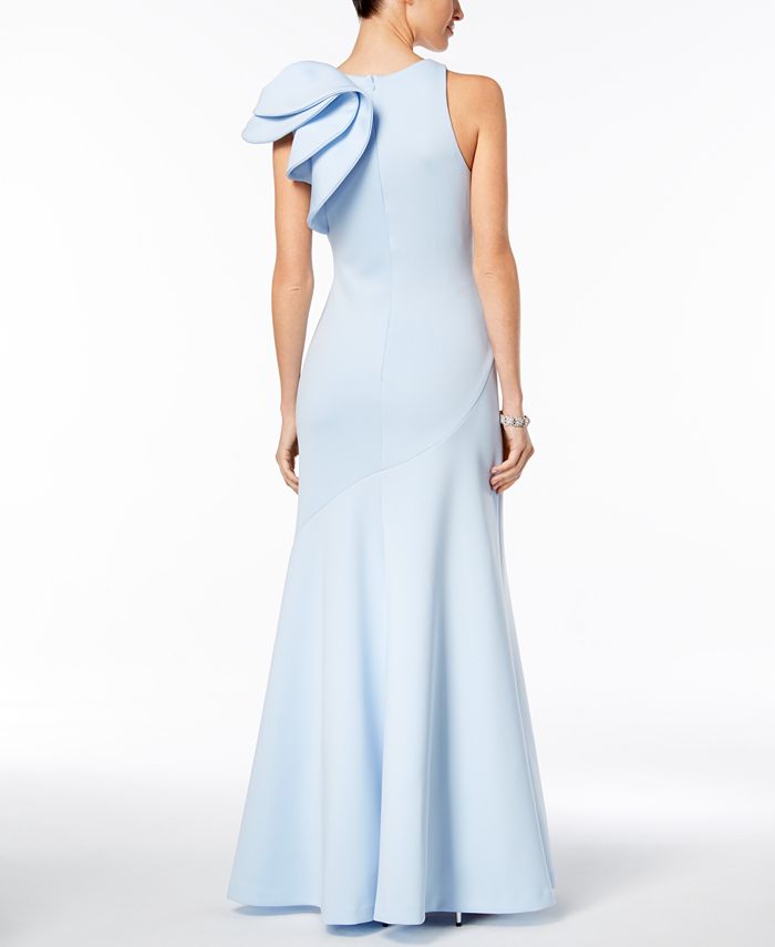 betsy and adam ruffled v neck gown