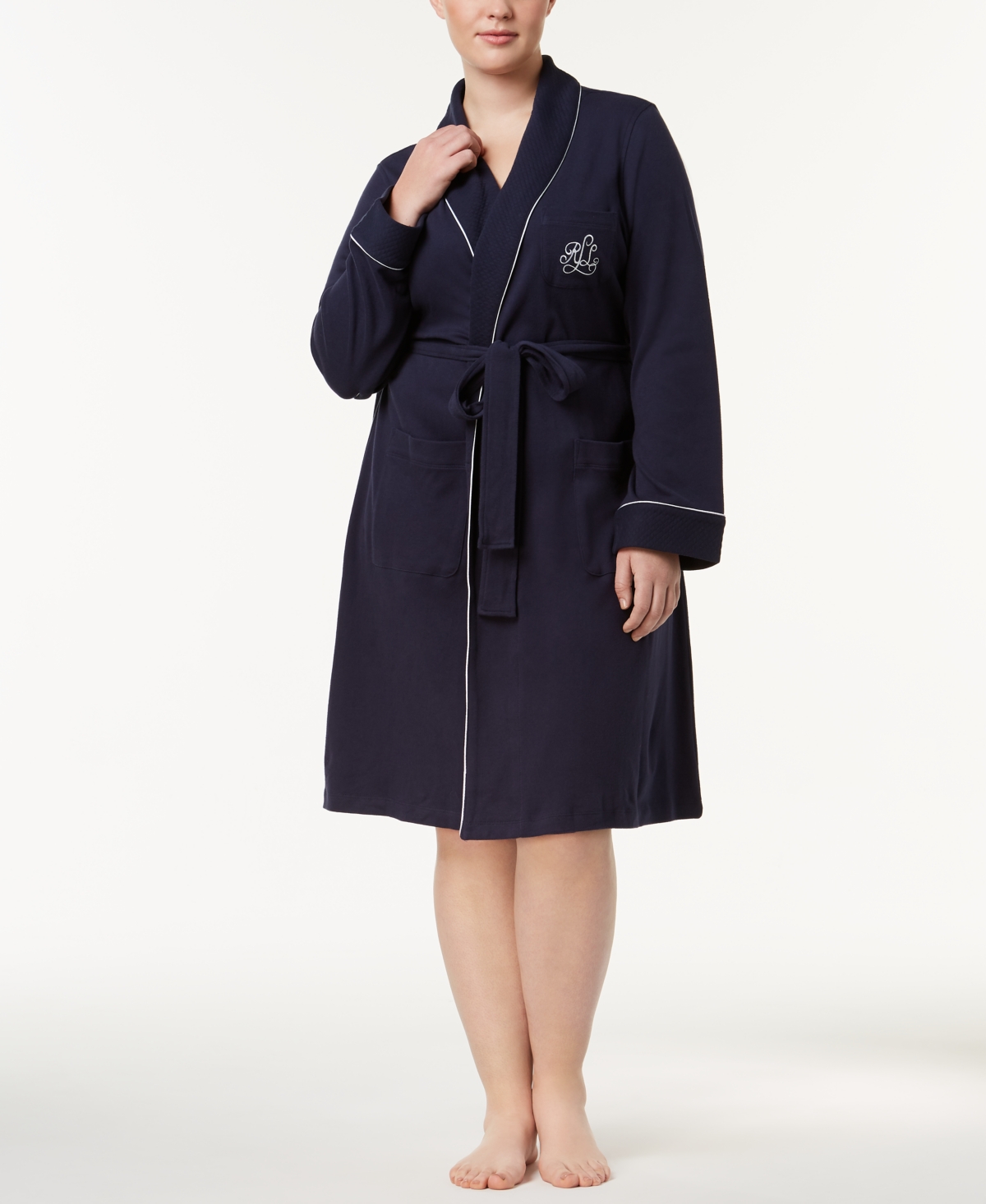 Shop Lauren Ralph Lauren Women's Plus Size Shawl-collar Robe In Navy
