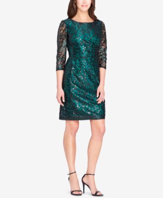 Tahari ASL - 3/4-Sleeve Sequined Lace Dress
