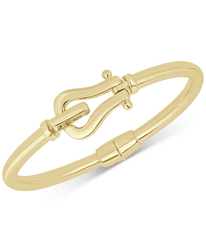 Italian Gold Horseshoe Hook Bangle Bracelet in 14K Gold-Plated Sterling Silver - Gold