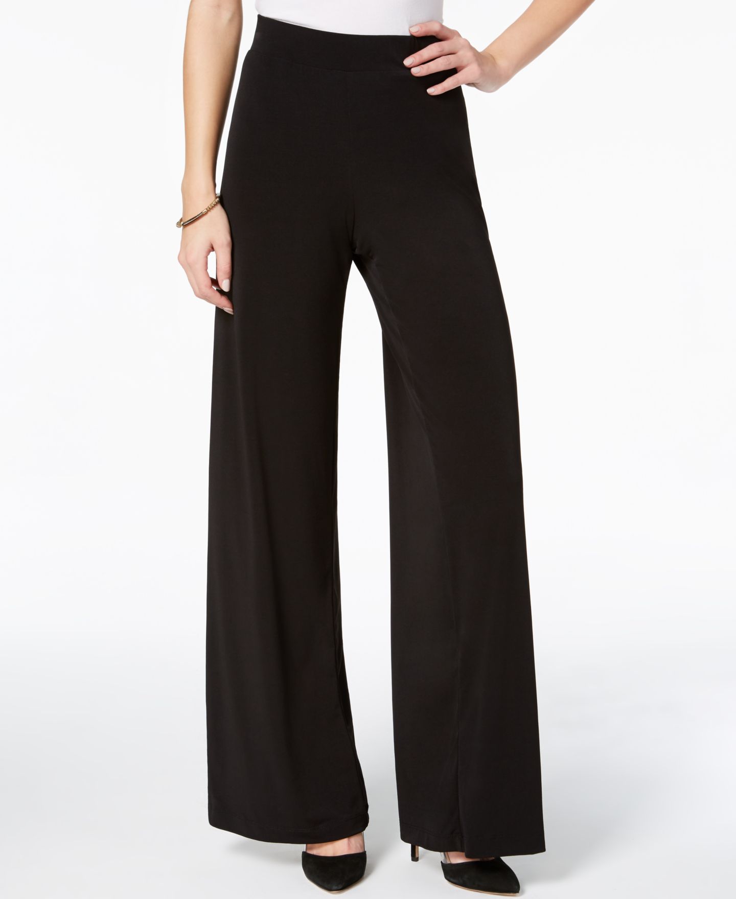 Женские брюки NY Collection Petite Mid Rise Pull On Wide-Leg Palazzo Pant, In Petite & Petite Short, цвет: Чёрный — фото 1