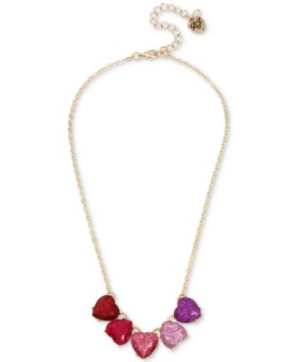 Betsey Johnson Gold-Tone Multicolor Glitter Heart Statement Necklace ...