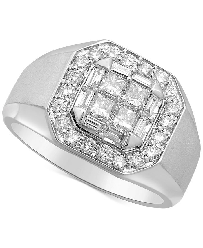 Macy's Men's Diamond Cluster Ring (1-1/2 ct. t.w.) in 14k White Gold ...