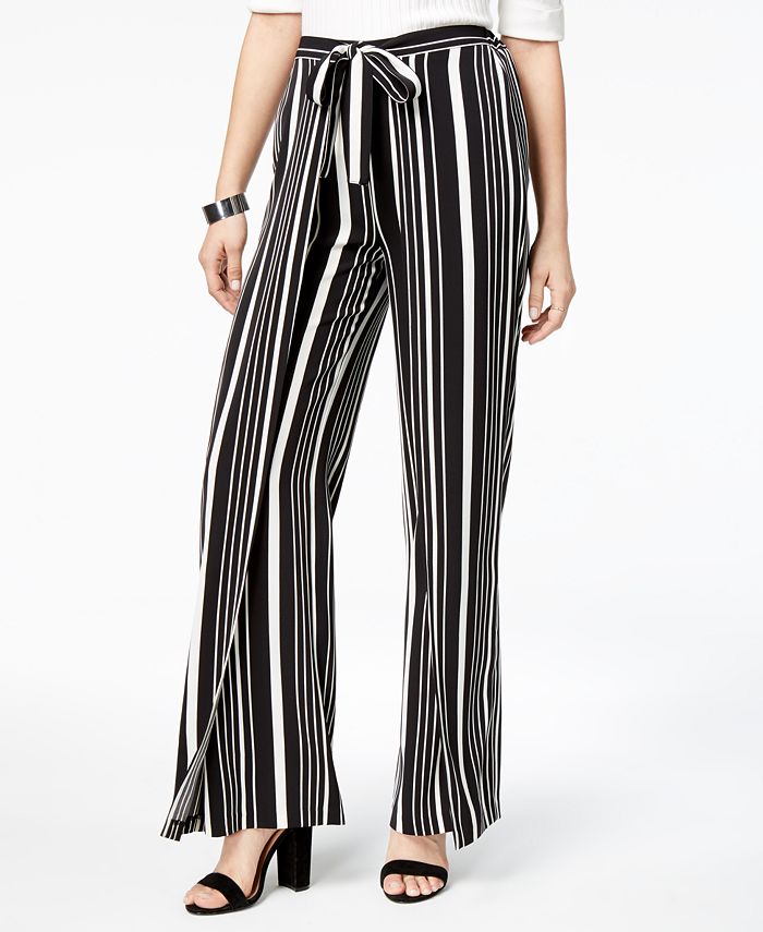 Bar III Striped Faux-Wrap Wide-Leg Pants, Created for Macy's & Reviews ...