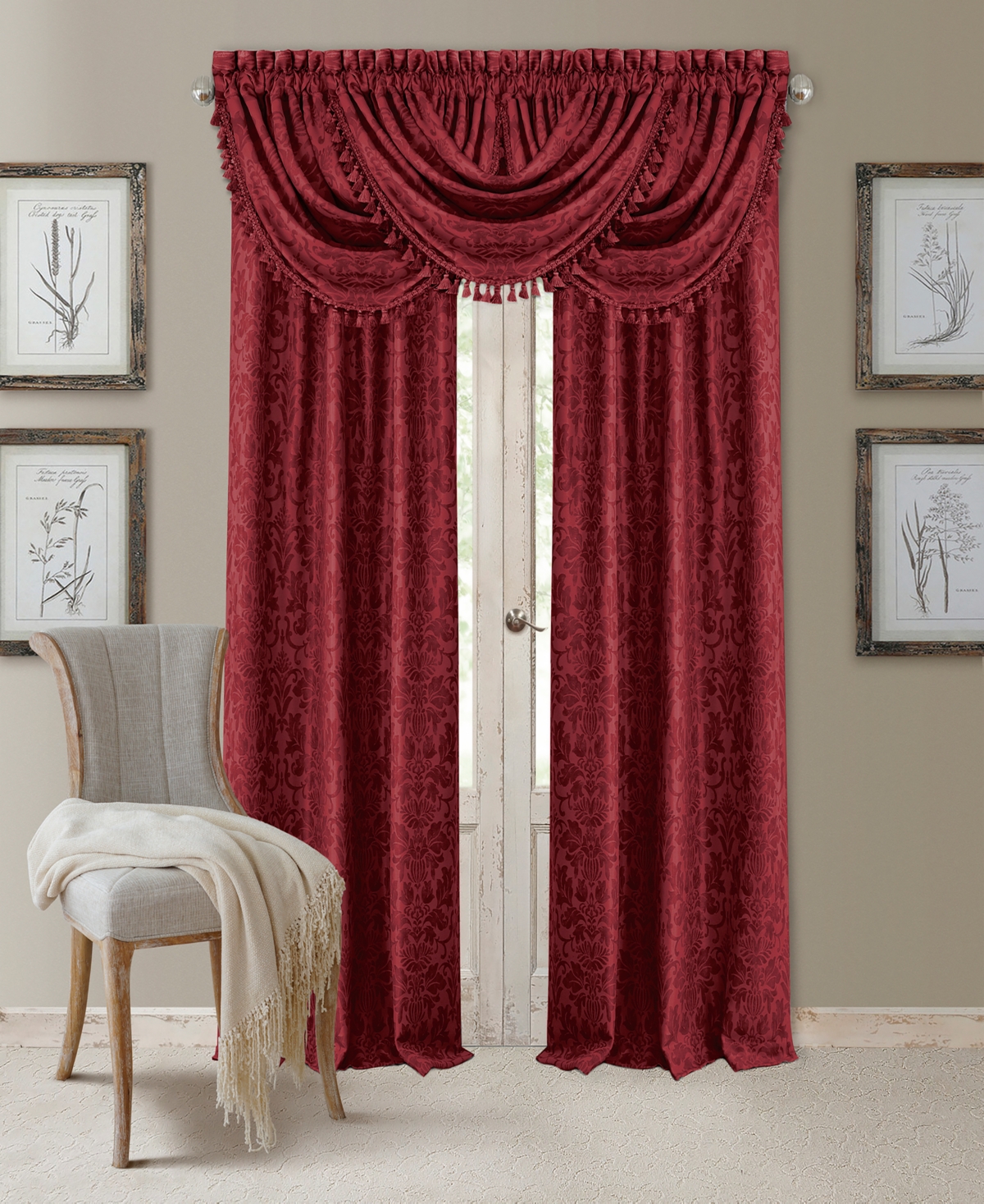 Antonia Damask Print Blackout Window Curtain - Rouge