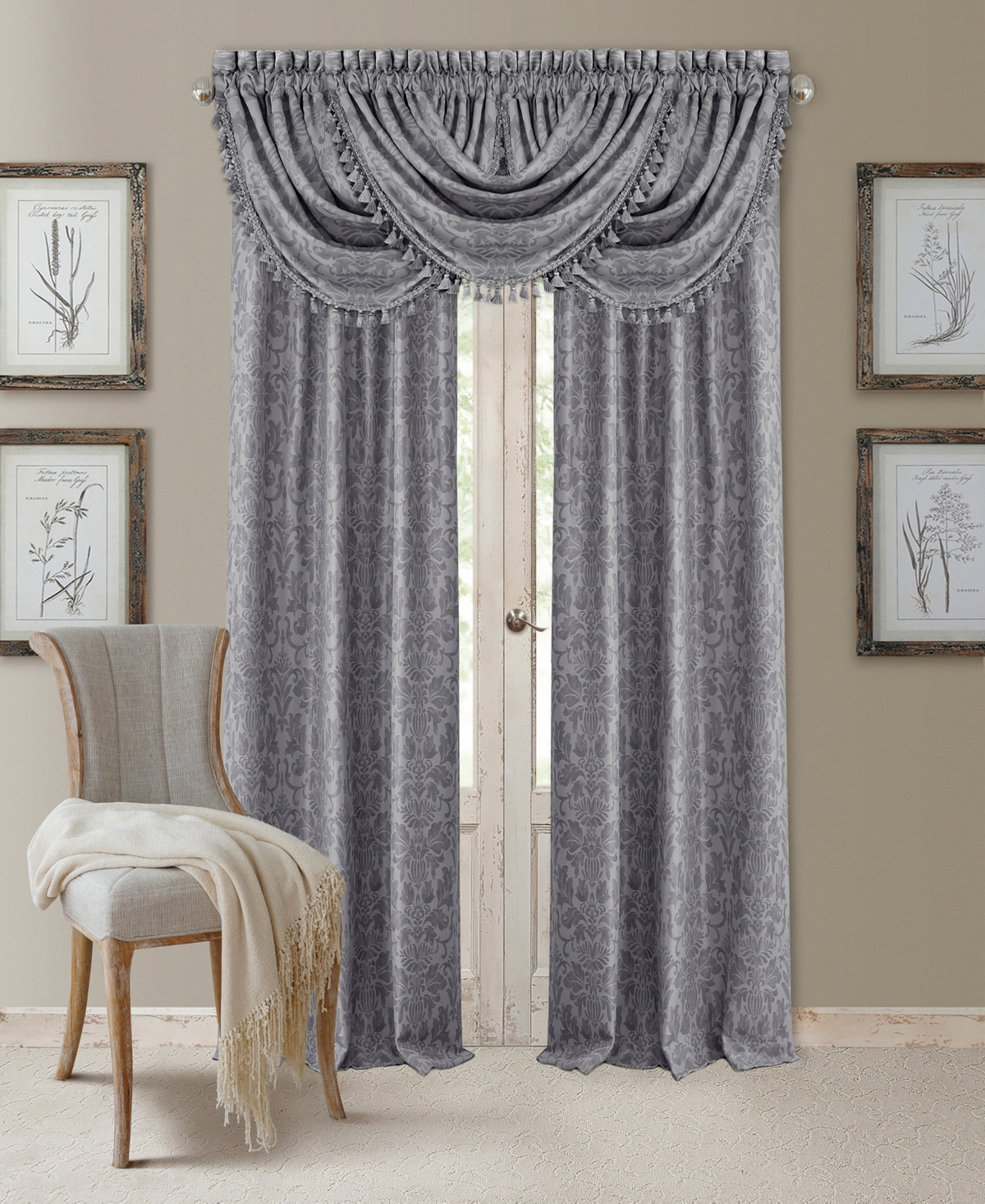 Elrene Home Fashions Antonia Damask Print Blackout Window Curtain