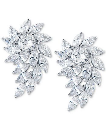 Arabella Cubic Zirconia Cluster Drop Earrings in Sterling Silver - Macy's