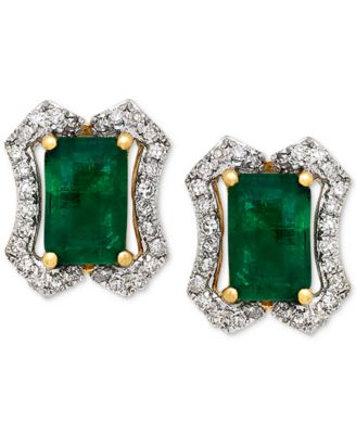 Emerald (1-1/5 ct. t.w.) & Diamond (1/6 ct. t.w.) Stud Earrings (3/8 ct. t.w.) in 14k Gold