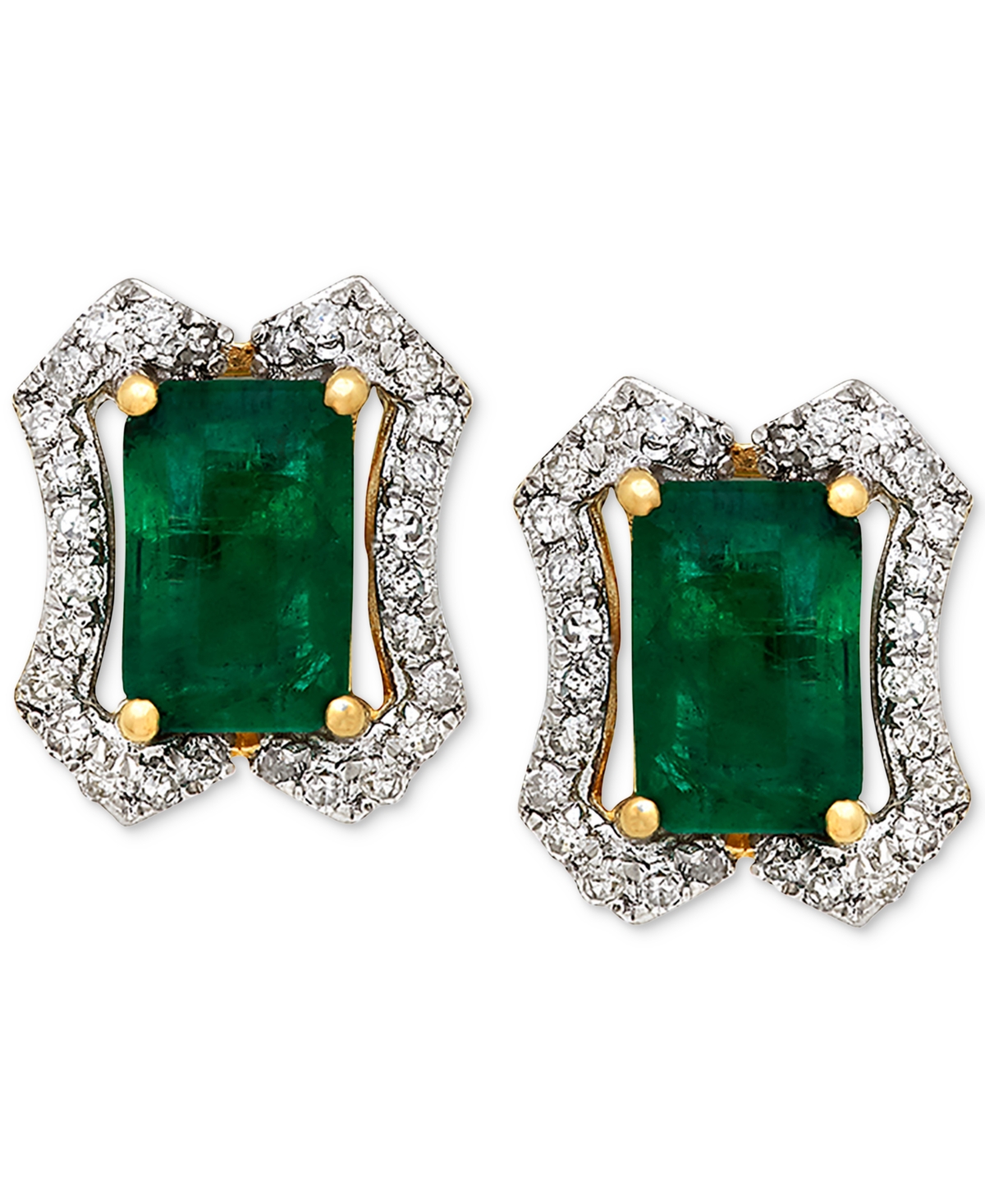Macy's Emerald (1-1/5 Ct. T.w.) & Diamond (1/6 Ct. T.w.) Stud Earrings (3/8 Ct. T.w.) In 14k Gold