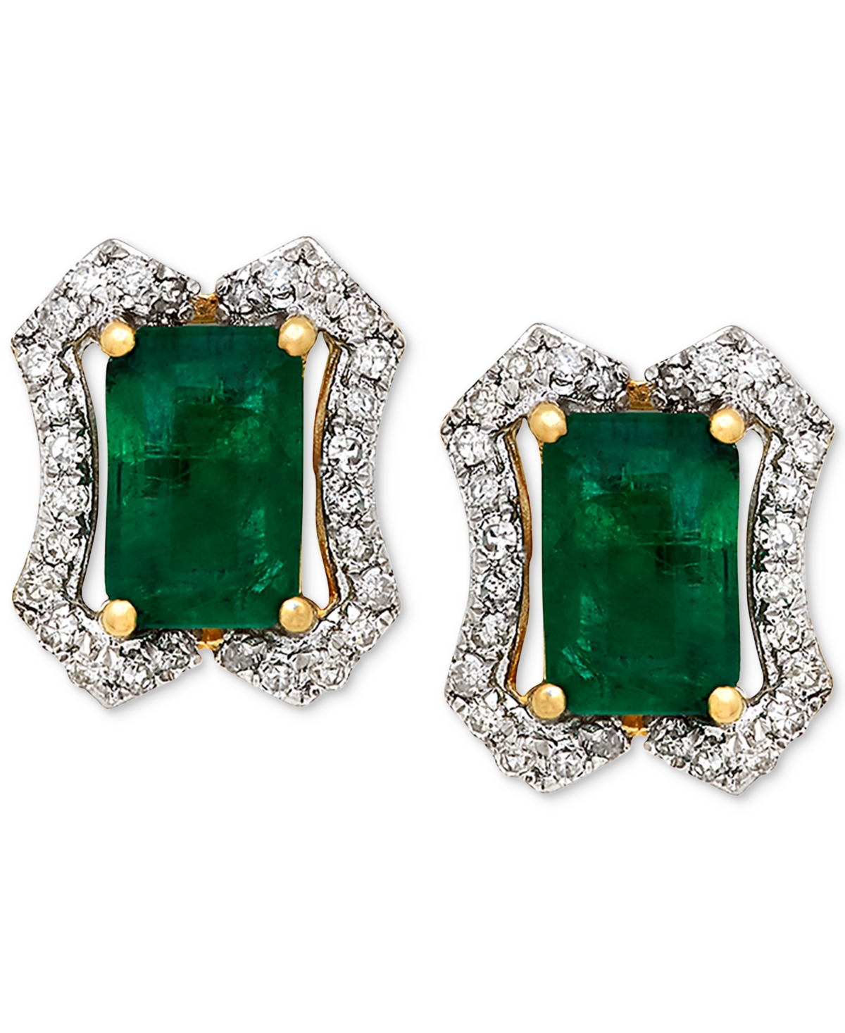 Macy's Emerald (1-1/5 Ct. T.w.) & Diamond (1/6 Ct. T.w.) Stud Earrings (3/8 Ct. T.w.) In 14k Gold In Emerald