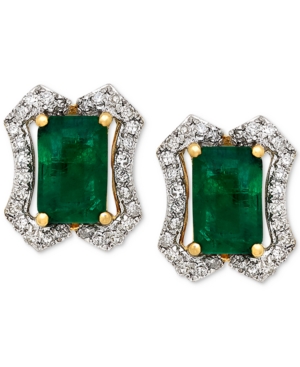 image of Emerald (1-1/5 ct. t.w.) & Diamond (1/6 ct. t.w.) Stud Earrings (3/8 ct. t.w.) in 14k Gold