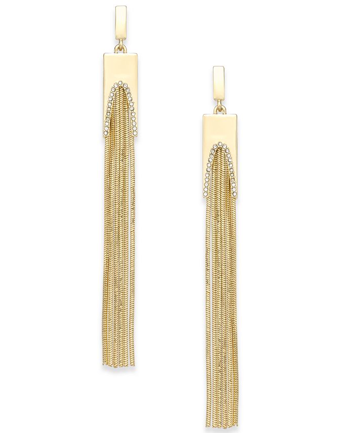 Thalia Sodi Gold-Tone Pavé Chain Tassel Drop Earrings, Created for Macy ...
