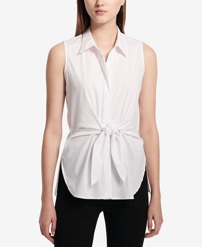 Calvin Klein Tie-Front Sleeveless Blouse - Macy's