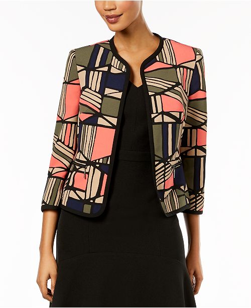 Kasper Printed 3 4 Sleeve Blazer Reviews Jackets Blazers