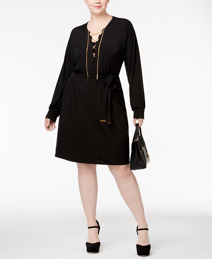 Michael Kors Plus Size Chain-Detail Belted Dress & Reviews - Dresses - Plus  Sizes - Macy's