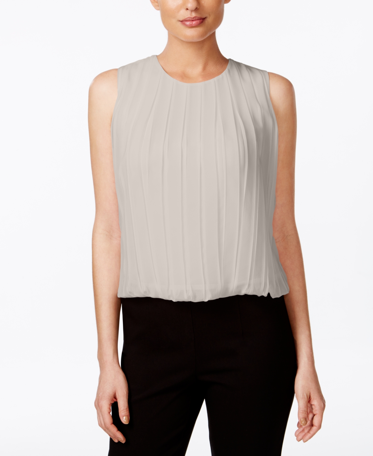 Sleeveless Pleated Blouse - White