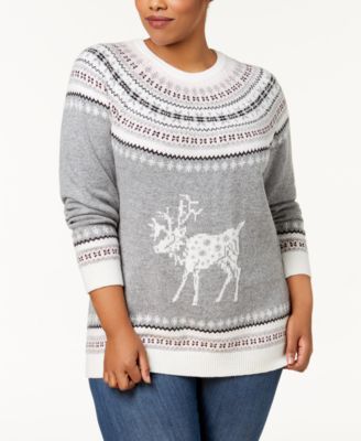 Tommy Hilfiger - Plus Size Fair Isle Deer-Print Sweater
