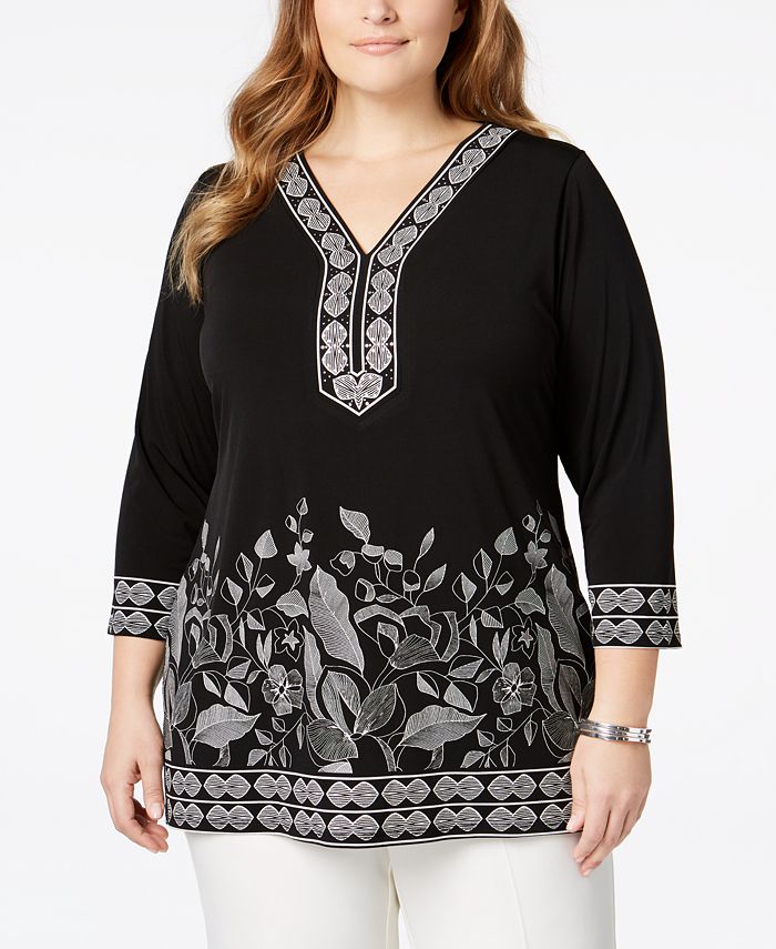 JM Collection Plus Size Printed Studded Tunic, Created for Macy's - Macy's