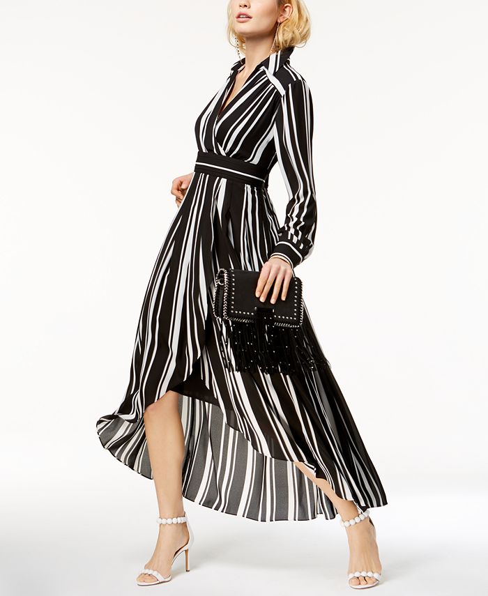 INC International Concepts INC Striped Faux Wrap High Low Dress