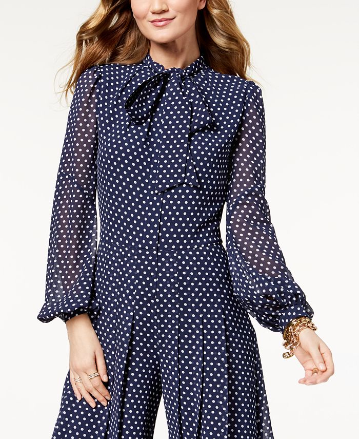 Michael Kors Womens Printed Side Tie Jumpsuit Blue Size 1x