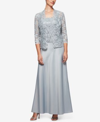 alex evenings sequined lace contrast dress