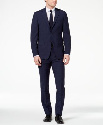 Calvin Klein - Men's Slim-Fit Navy Plaid Suit