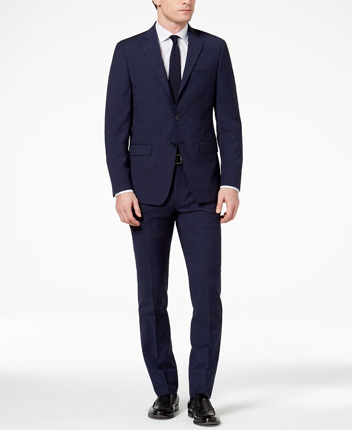 Calvin Klein Men's Slim-Fit Navy Plaid Suit - Macy's