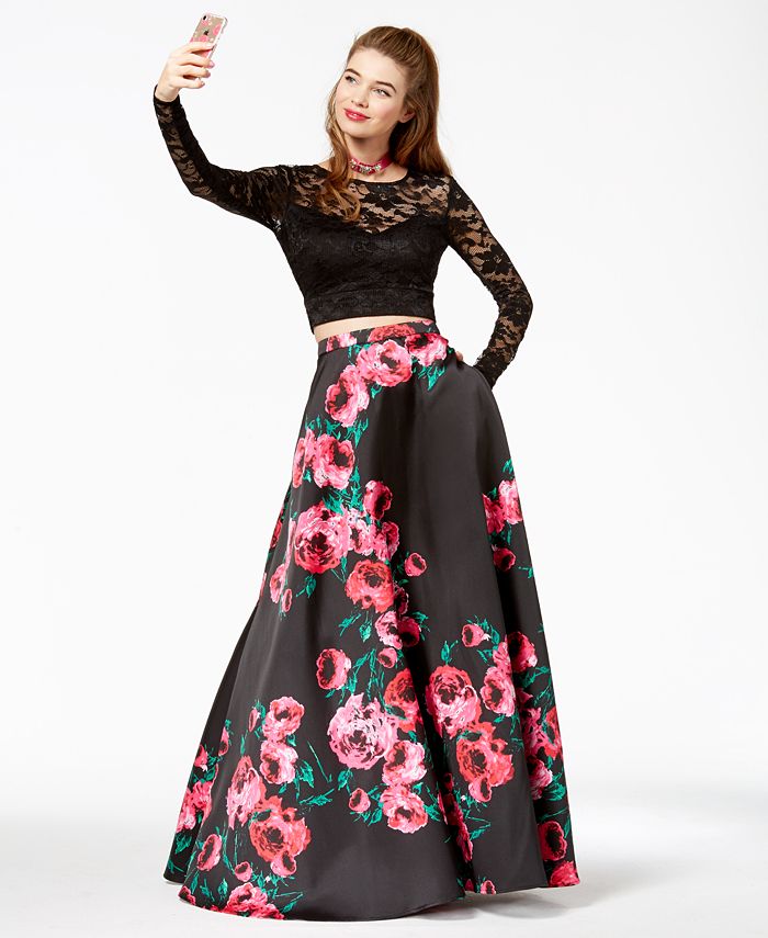 B Darlin Juniors Lace Printed Skirt 2 Pc. Gown Created for