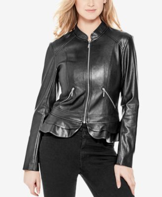 guess peplum faux leather jacket