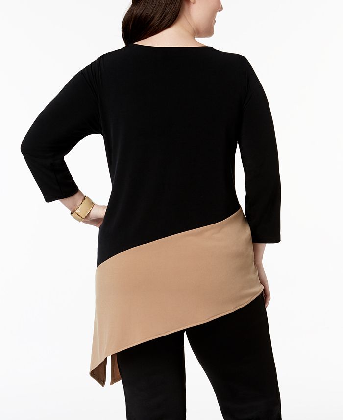 Alfani Plus Size Colorblocked Asymmetrical-Hem Tunic, Created for Macy ...
