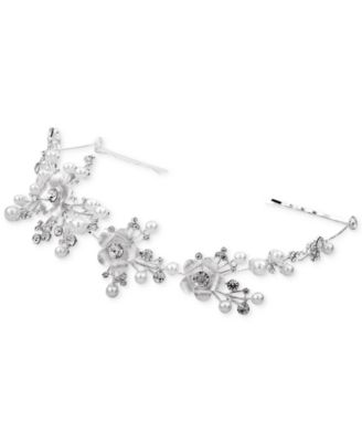 Say Yes to the Prom - Silver-Tone Crystal & Imitation Pearl Flower Hair Piece