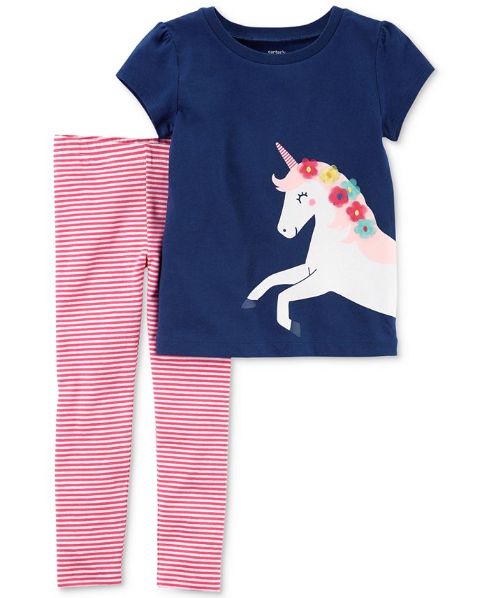 Carter s 2 Pc. Unicorn T Shirt Striped Leggings Set Toddler
