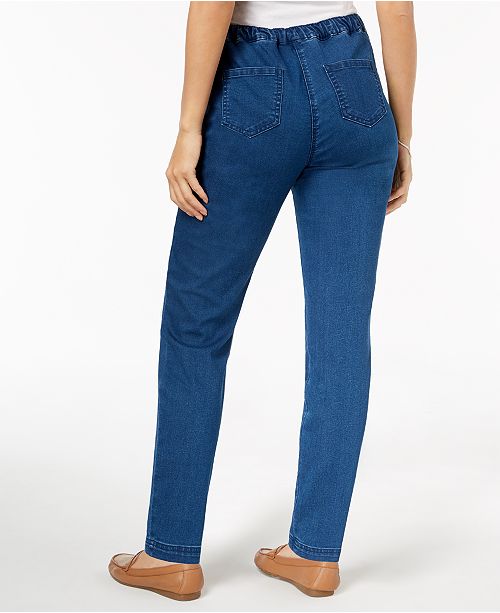 Karen Scott Petite Pull-On Straight-Leg Jeans, Created for Macy's ...