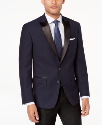 Ryan Seacrest Distinction - Men's Slim-Fit Stretch Blue Black Neat Dinner Jacket