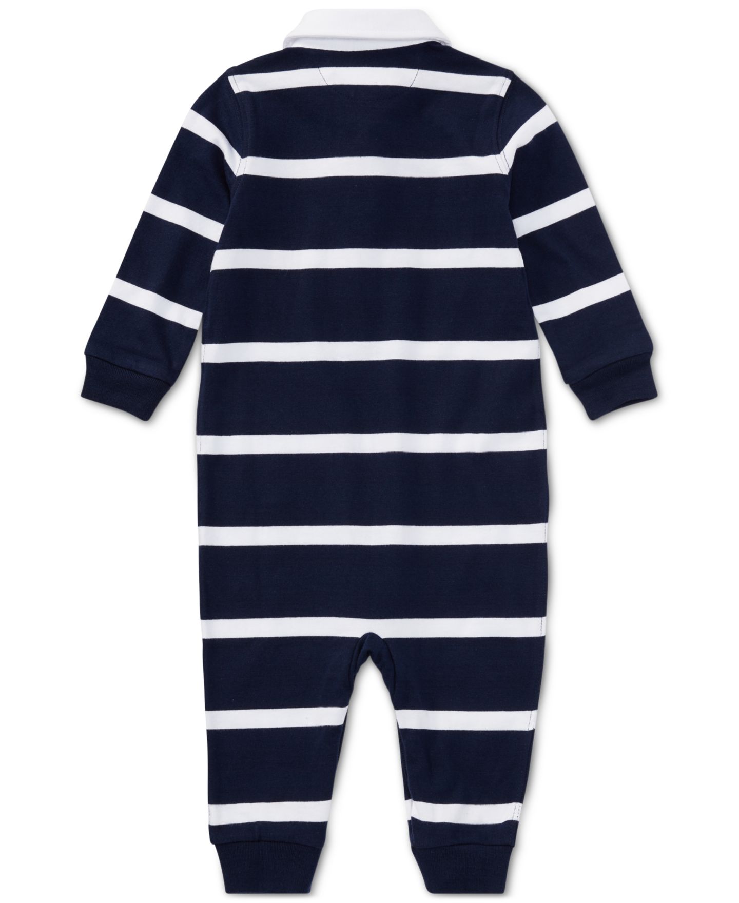 Детский полосатый хлопковый комбинезон-регби Polo Ralph Lauren для малыша, цвет: Тёмно-синий разноцветный — фото 2