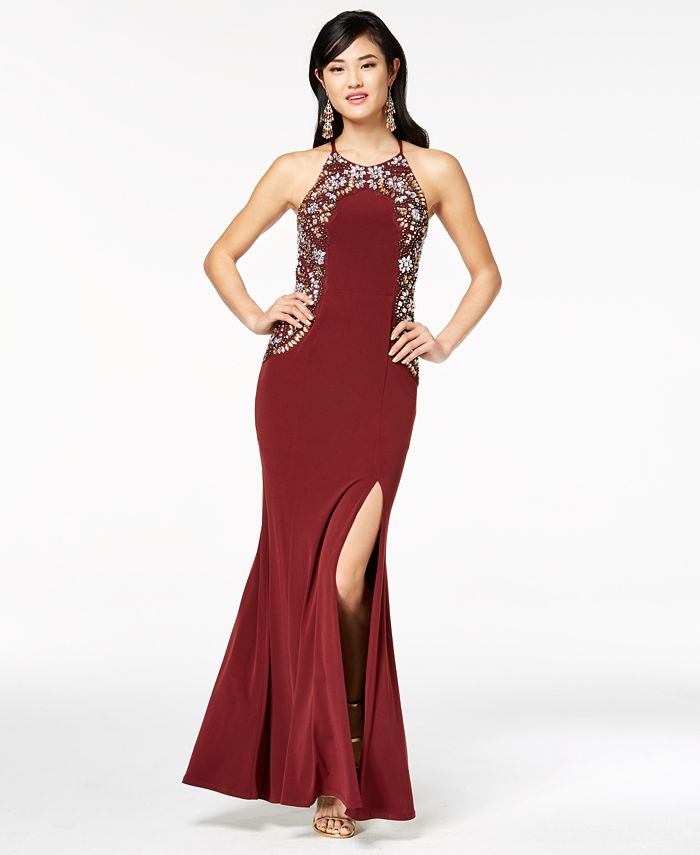 Speechless Juniors' Crystal-Embellished Strappy-Back Gown - Macy's