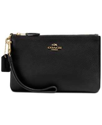 coach phone wristlet in polished pebble leather