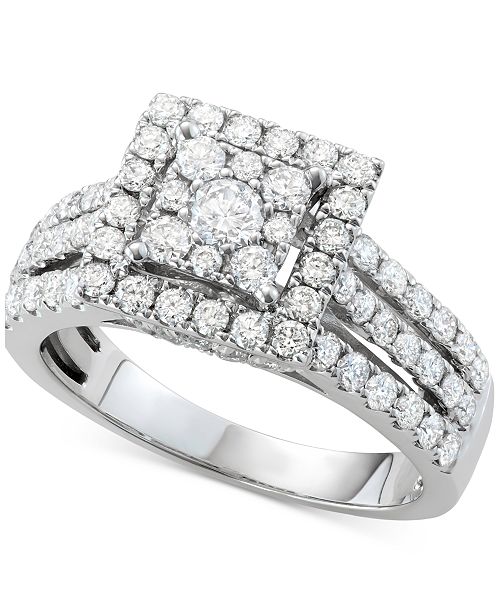 Centennial Diamond Square Halo Cluster Engagement Ring 1 1 2 Ct