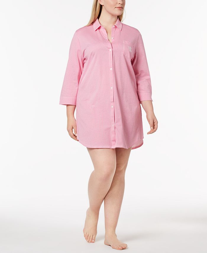 Lauren Ralph Lauren Catalina Icon Plus Size Striped Sleepshirt - Macy's