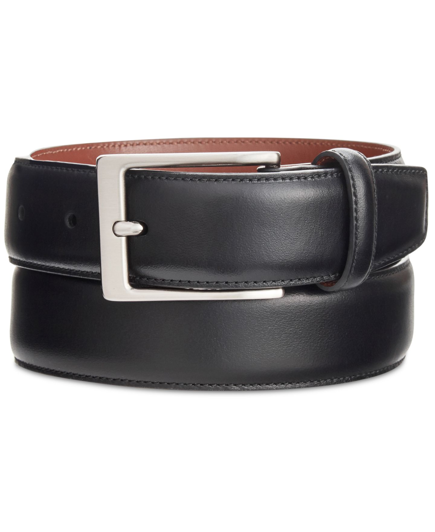 Мужской ремень Perry Ellis Portfolio Leather Dress Belt, цвет: Чёрный — фото 1