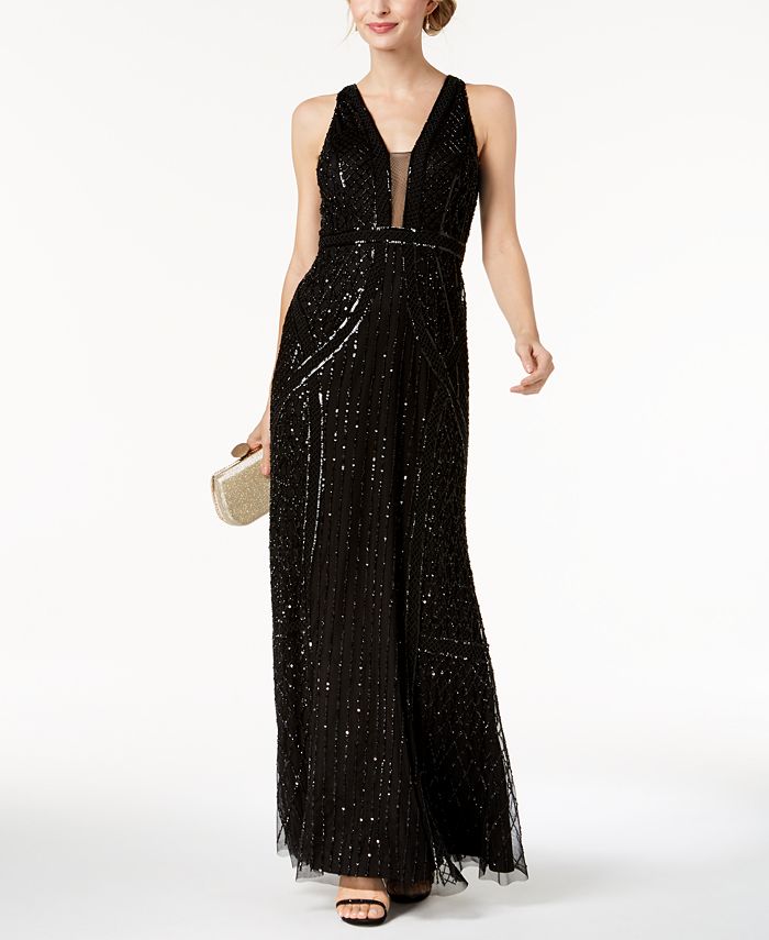 Adrianna Papell Beaded Illusion Gown Macy s