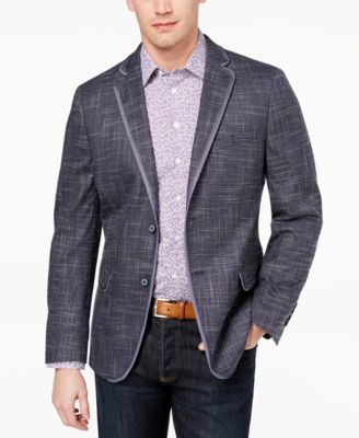 Tallia - Men's Slim-Fit Stretch Navy Tic Sport Coat
