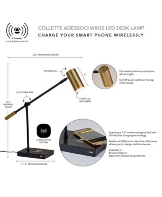 Collette LED Desk Lamp with Wireless Air Charger & USB Port
