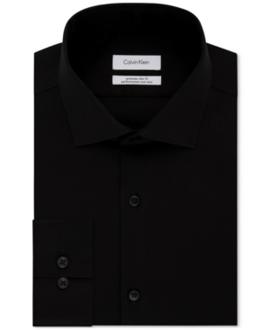 image of Calvin Klein Men-s Steel Extra-Slim Fit Non-Iron Performance Herringbone Dress Shirt